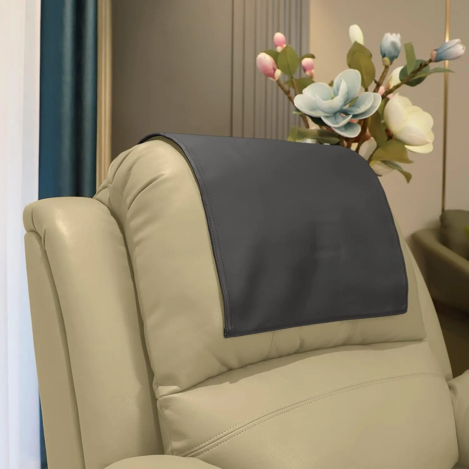 Premium Headrest Cover for Recliner Chair, Flame Retardant Faux Leather Recliner Headrest Protector, Wear Resistant Recliner Headrest Cover for Office Chair Theater Seat, 16W*27L, Dark Gray