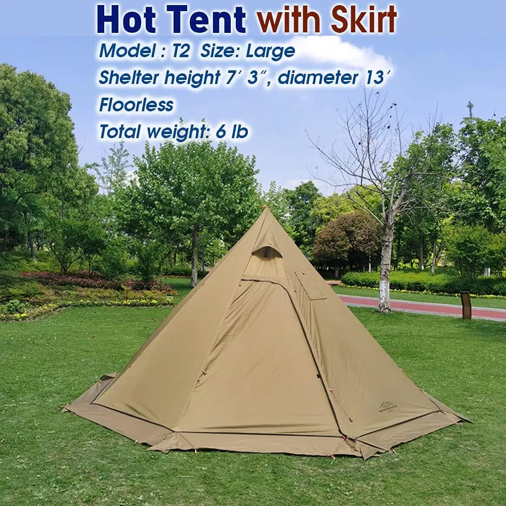 PRESELF 3 Person Lightweight Tipi Hot Tent with Fire Retardant Flue Pipes Window Teepee Tents for Family Team Outdoor Backpacking Camping Hiking