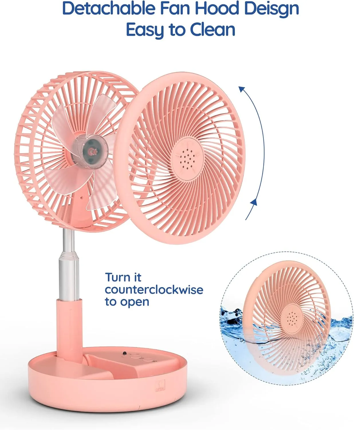 Primevolve Battery Operated Fan,Portable Rechargeable USB Floor Table Desk Fan with Adjustable Height, 4 Speed Settings Pedestal Fan for Bedroom Camping Travel,Pink 7.7"