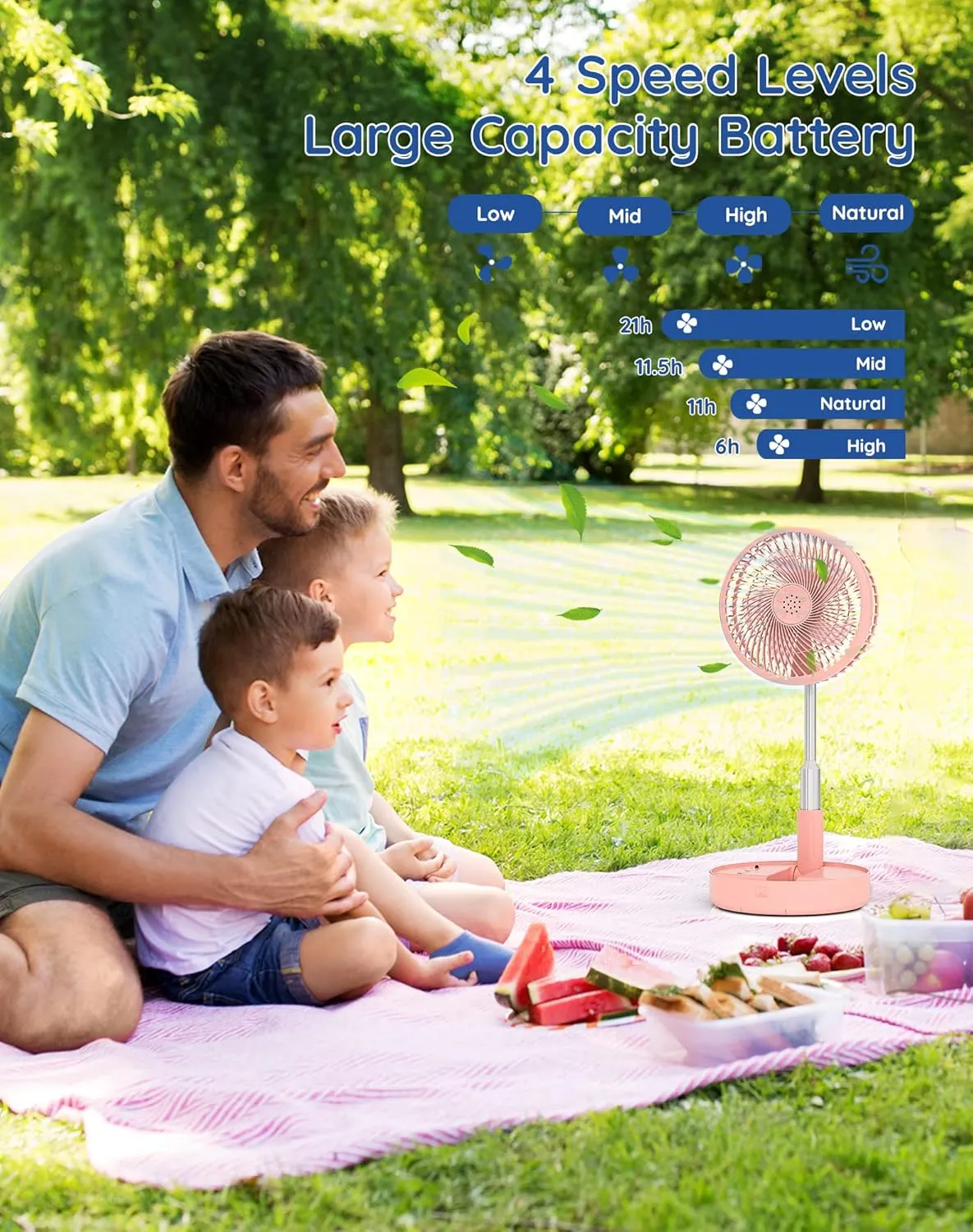 Primevolve Battery Operated Fan,Portable Rechargeable USB Floor Table Desk Fan with Adjustable Height, 4 Speed Settings Pedestal Fan for Bedroom Camping Travel,Pink 7.7"