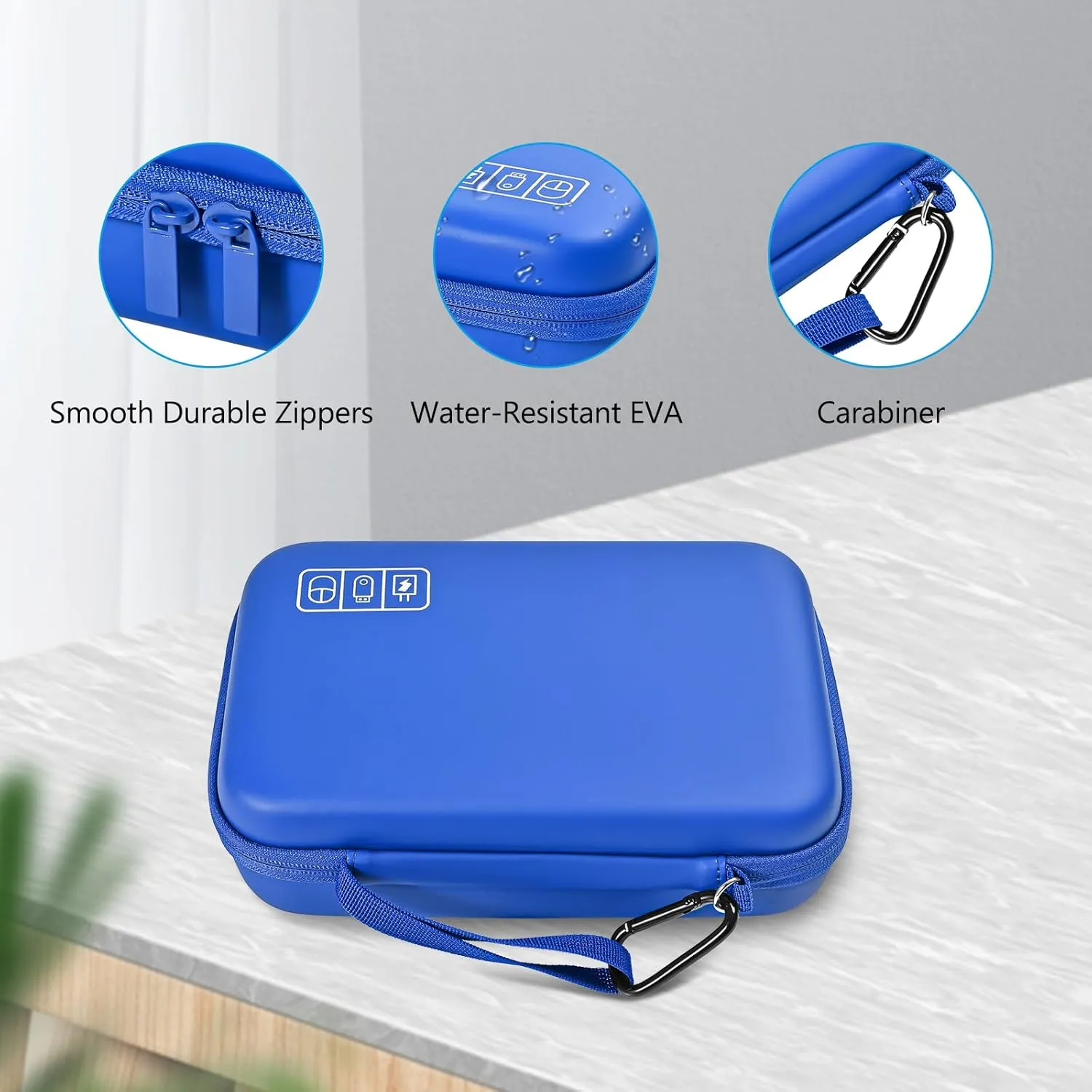 ProCase Hard Travel Electronic Organizer Case for MacBook Power Adapter Chargers Cables Power Bank Apple Magic Mouse Apple Pencil USB Flash Disk SD Card Small Portable Accessories Bag -L, Blue