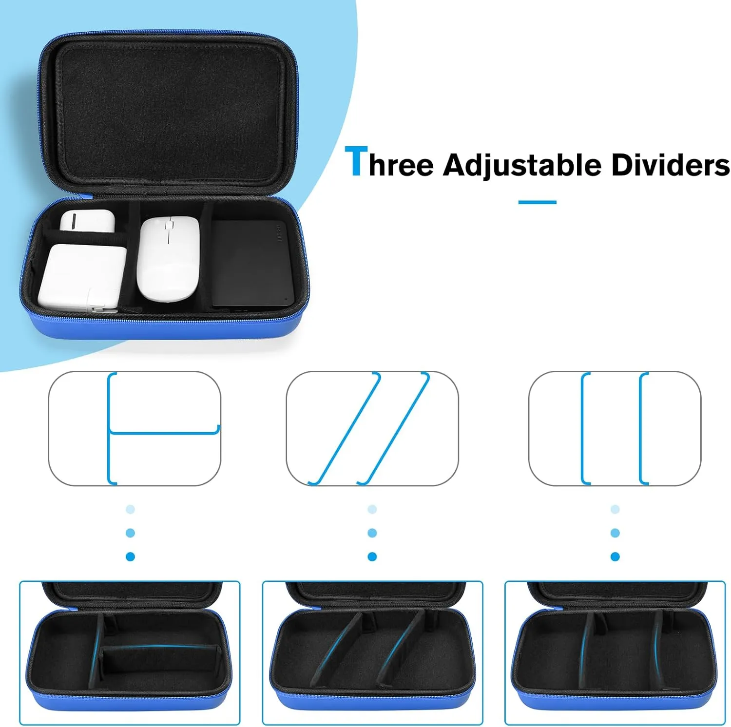 ProCase Hard Travel Electronic Organizer Case for MacBook Power Adapter Chargers Cables Power Bank Apple Magic Mouse Apple Pencil USB Flash Disk SD Card Small Portable Accessories Bag -L, Blue