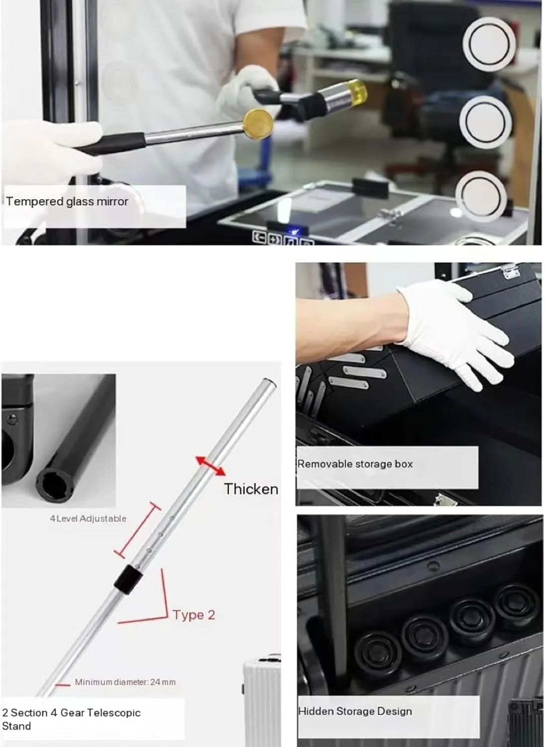 Professional Cosmetic Case with 8LED Lights, Telescopic Stand, Universal Wheel Cosmetic Case, TSA Code Lock Traveling Cart (Black 24INCH)