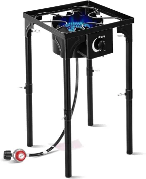 Propane Camping Stove, 130000 BTU Single Burner Outdoor Propane Stove, High Pressure Propane Gas Cooker with Detachable Legs, 30 PSI Regulator