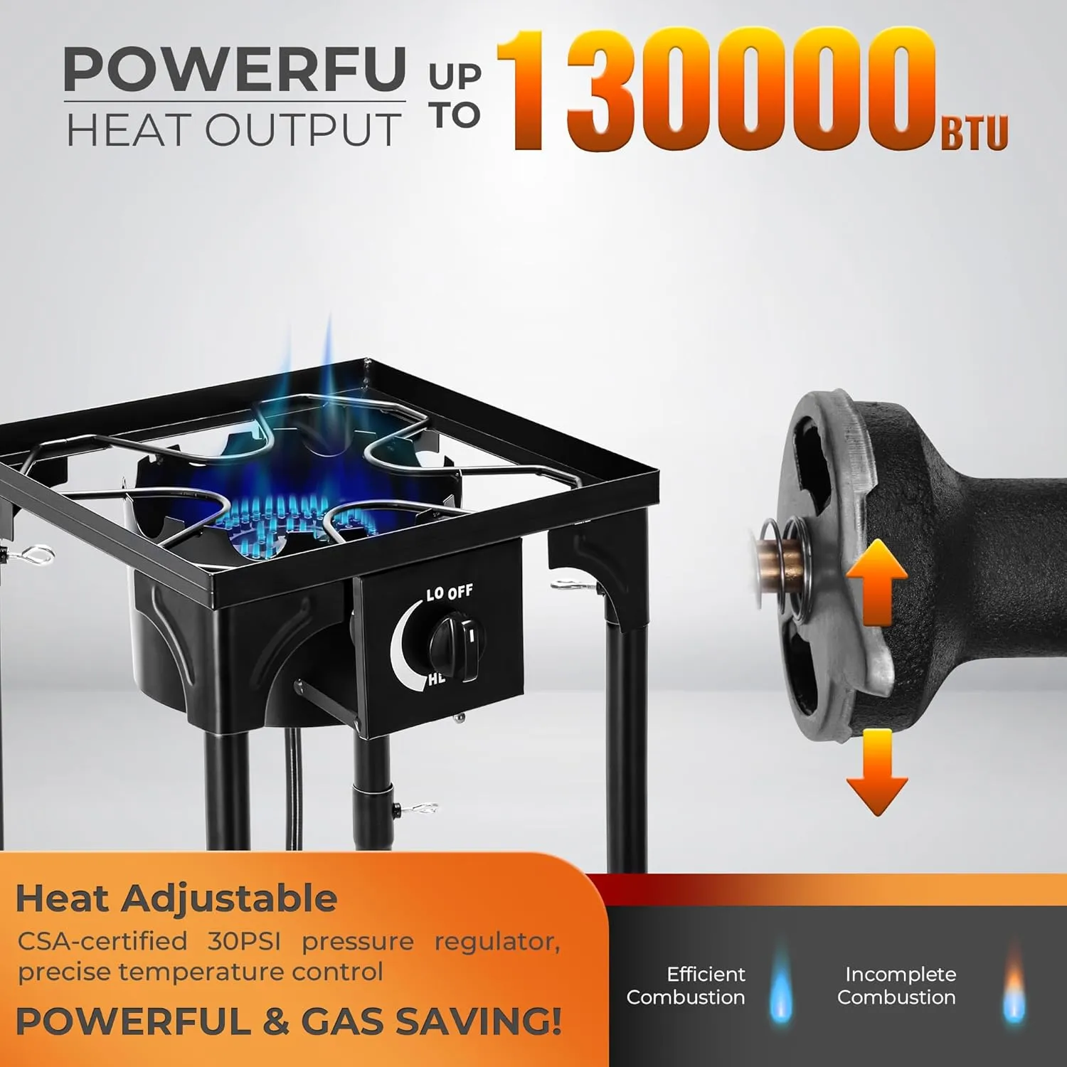 Propane Camping Stove, 130000 BTU Single Burner Outdoor Propane Stove, High Pressure Propane Gas Cooker with Detachable Legs, 30 PSI Regulator
