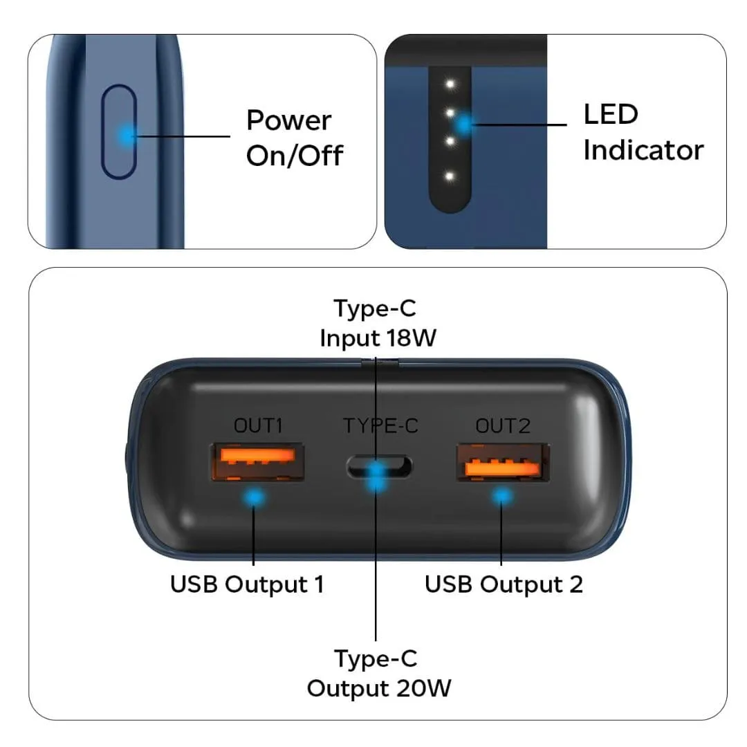 pTron Dynamo Surge 20000mAh 22.5W Fast Charging Power Bank (Navy Blue)