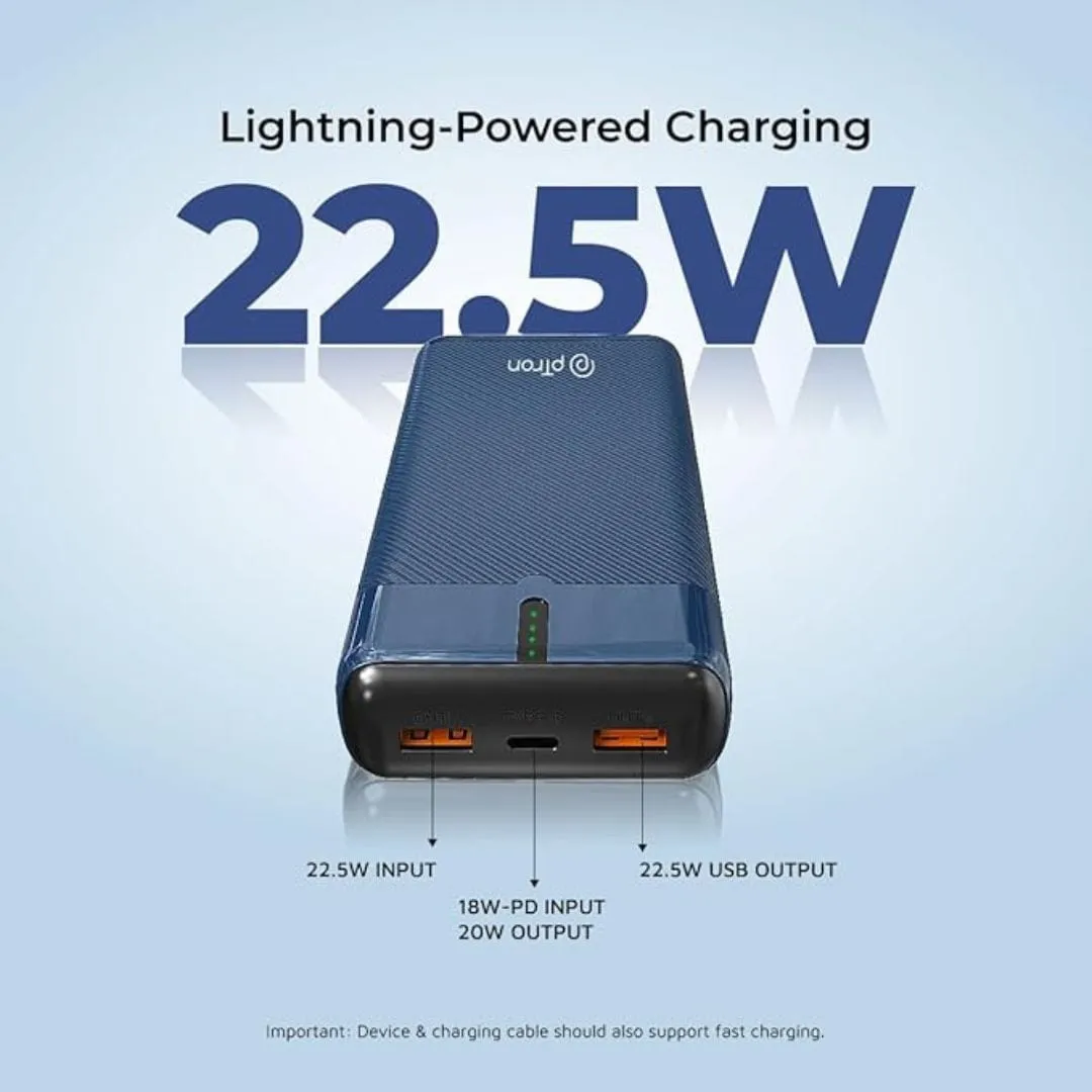 pTron Dynamo Surge 20000mAh 22.5W Fast Charging Power Bank (Navy Blue)