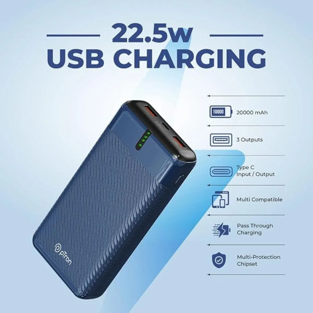 pTron Dynamo Surge 20000mAh 22.5W Fast Charging Power Bank (Navy Blue)