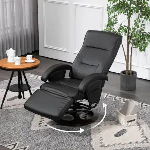 PU Leahter Swivel Recliner Chairs - Swivel Stressless Recliner with Curved Armrests & Padded Seat, Faux Leather Recliners with 360° Rotation Wooden Base, Black Manual Reclining Chairs for Loft (Black)