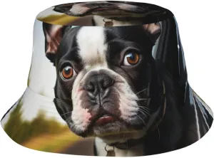 Puppy Dog Boston Terrier Sun Bucket Hats for Men Women UPF 50  Beach Hats Packable Sun Hat Summer Fisherman Cap Black