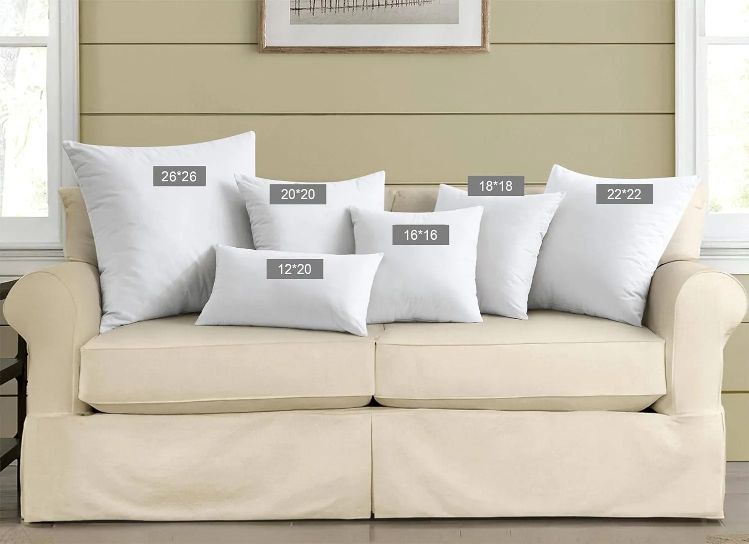 puredown® Natural Feather Down Throw Pillow Inserts 20 x 20 (Set of 2, White), Décor Pillow for Couch, Chairs, Office, Apartments