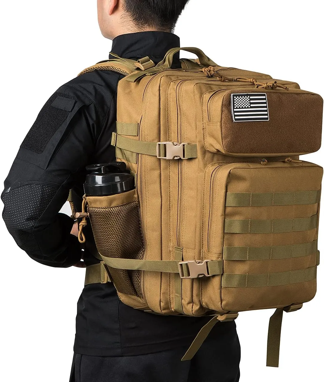 QT&QY 25L/35L/45L Military Tactical Backpack For Men Molle Daypack 3 Day Bug Out Bag Hiking Rucksack With Bottle Holder