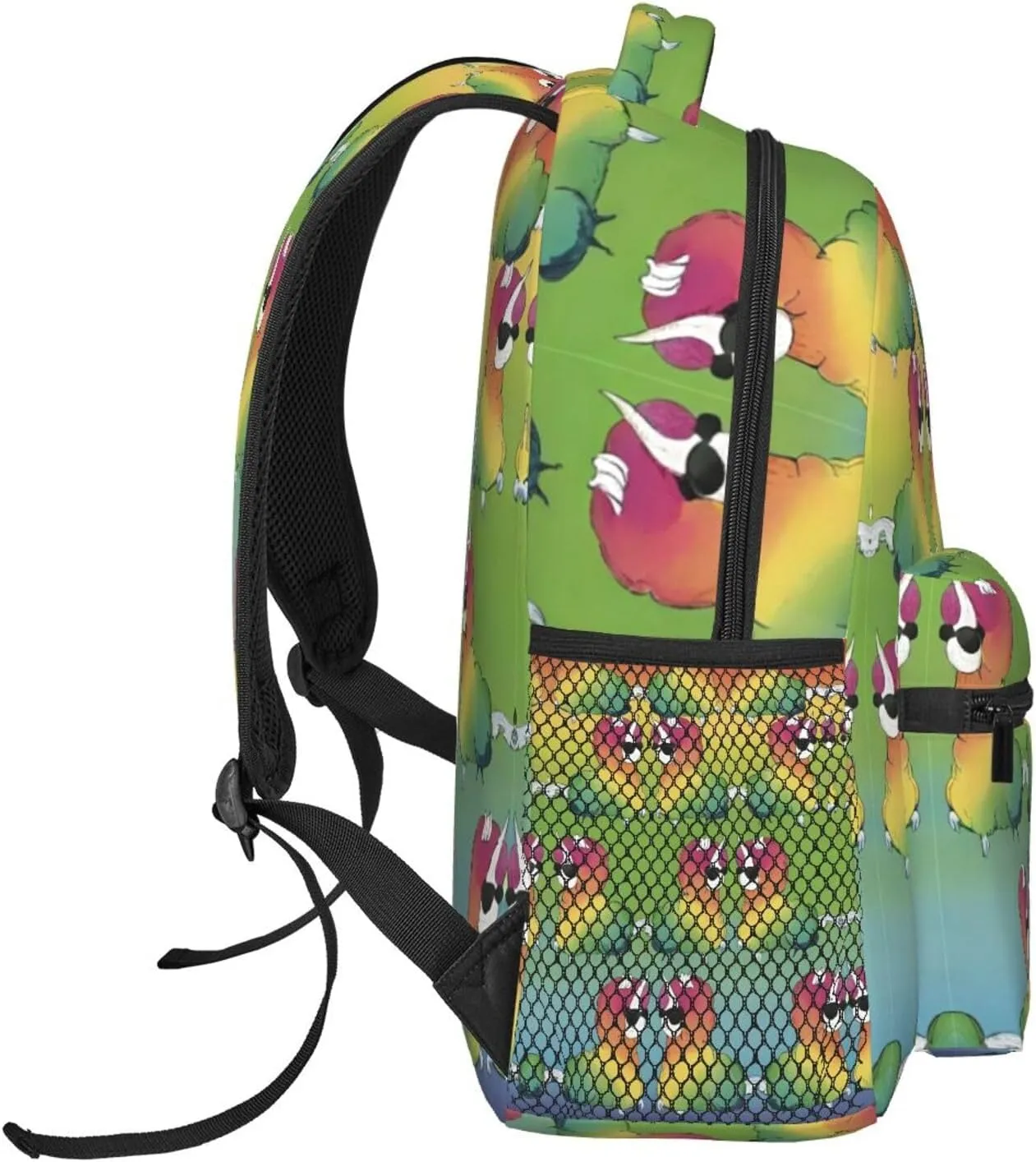 Rainbow Alpaca Art Shoulder Book Bags Polyester Multipurpose Anti-Theft Carry On Bag Large Capacity Travel Hiking & Camping Rucksack
