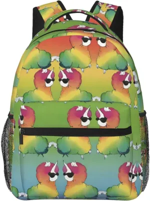 Rainbow Alpaca Art Shoulder Book Bags Polyester Multipurpose Anti-Theft Carry On Bag Large Capacity Travel Hiking & Camping Rucksack