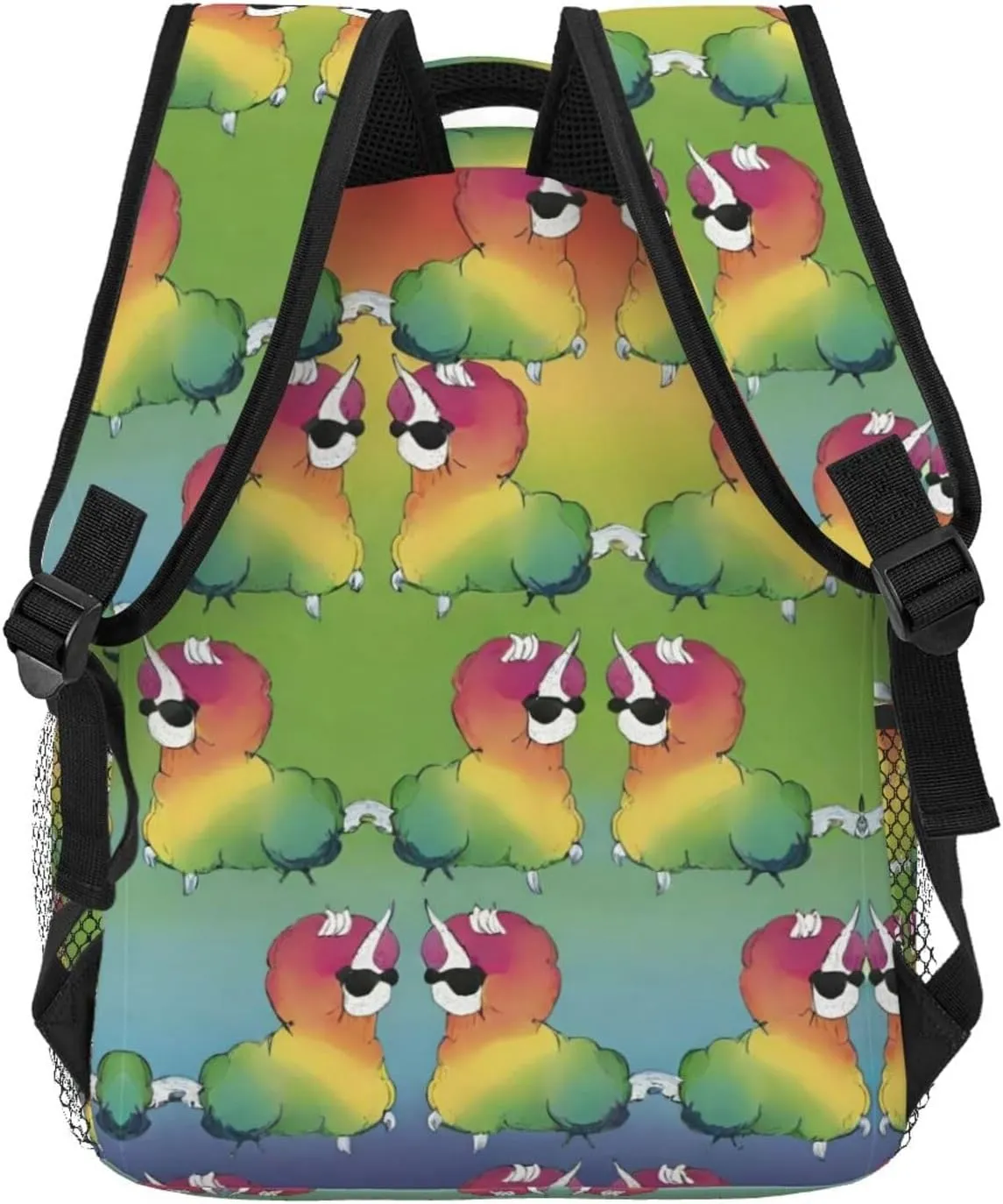 Rainbow Alpaca Art Shoulder Book Bags Polyester Multipurpose Anti-Theft Carry On Bag Large Capacity Travel Hiking & Camping Rucksack