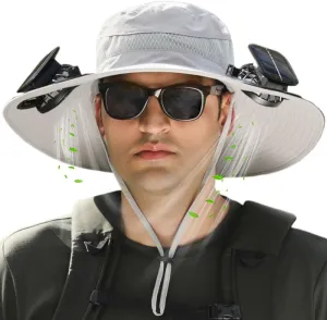 RAPTURA Outdoor Wide Brim Solar Fan Hat with 2 Solar Fan, Solar Fan Hats for Men Women, Solar & USB Charging UPF 50 