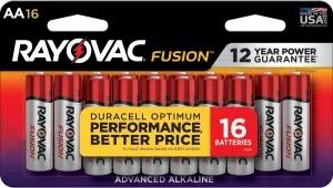 Rayovac Fusion AA Batteries, Premium Alkaline Double A Batteries (16 Battery Count)