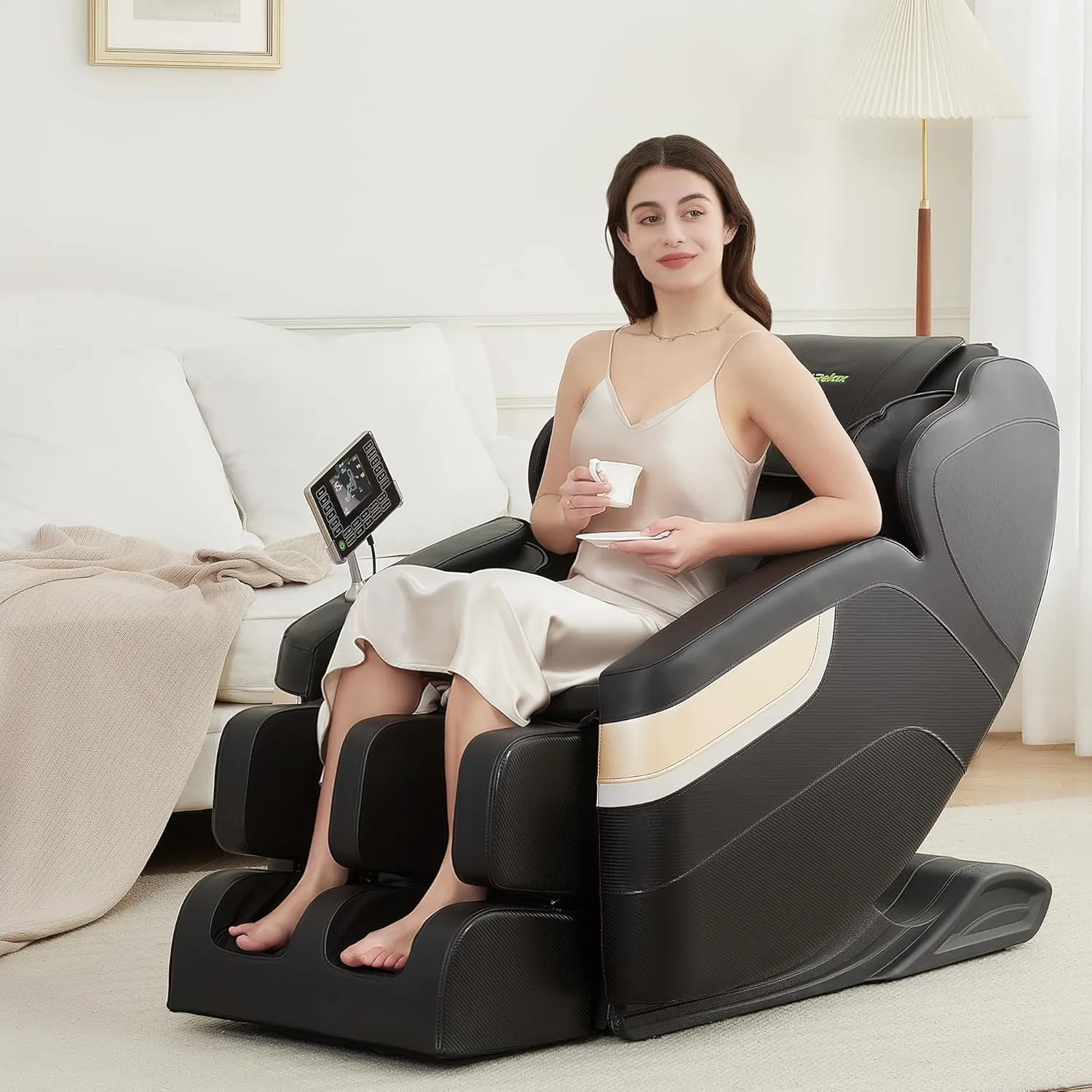 Real Relax Massage Chair, Full Body Zero Gravity Massage Recliner, with Auto Modes, Waist Heating, LCD, Bluetooth, Foot Massage, Black