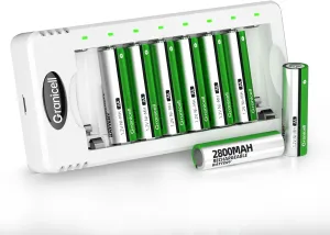 Rechargeable AA Batteries with Charger - 8 Pack of 2800mAh High Capacity Low Self-Discharge Ni-MH Batteries with Smart 8 Bay USB Fast Charging Charger