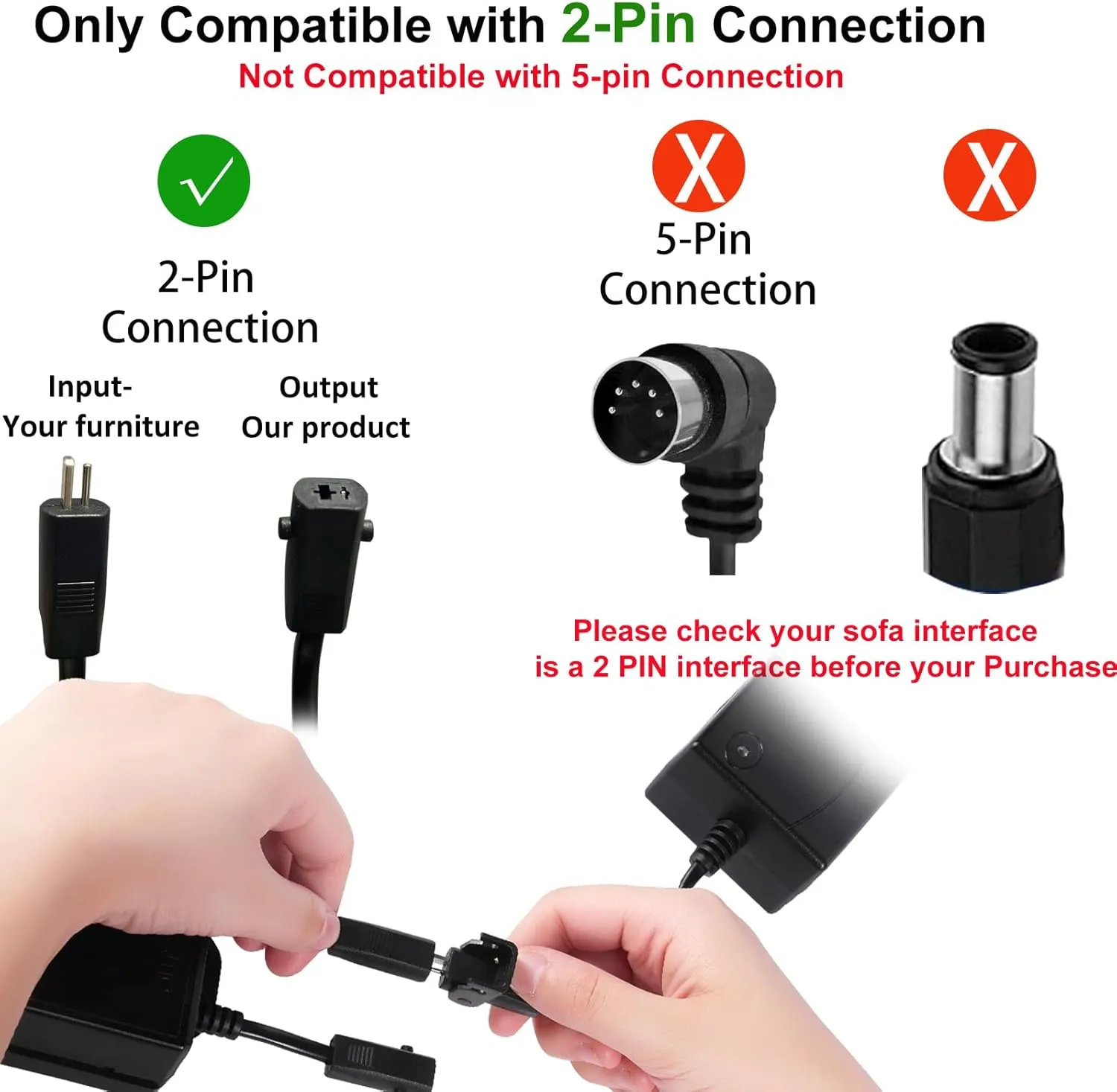 Rechargeable Battery Packs for Reclining Furniture - 2500mAh with LCD Display for Electric Recliners, Power Sofas, Lift Chairs and Couch - only Compatible with 2-Pin Connector Motion Furniture