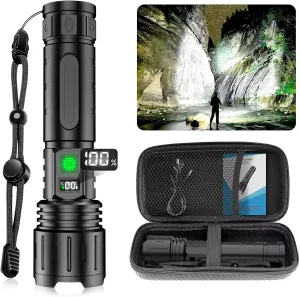 Rechargeable LED Flashlights High Lumens, High Lumens & 1500 Meters Super Bright Rechargeable Tactical Flashlight with 5 Modes,Waterproof,Powerful Handheld Flash Light for Camping