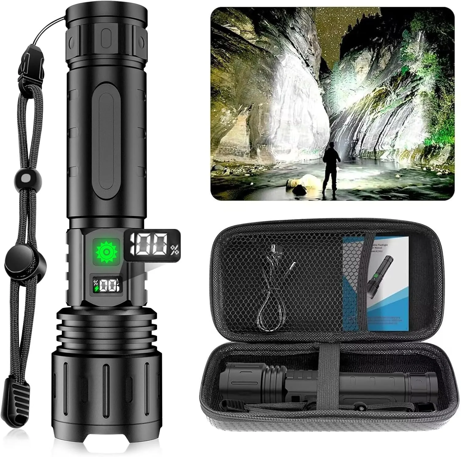 Rechargeable LED Flashlights High Lumens, High Lumens & 1500 Meters Super Bright Rechargeable Tactical Flashlight with 5 Modes,Waterproof,Powerful Handheld Flash Light for Camping