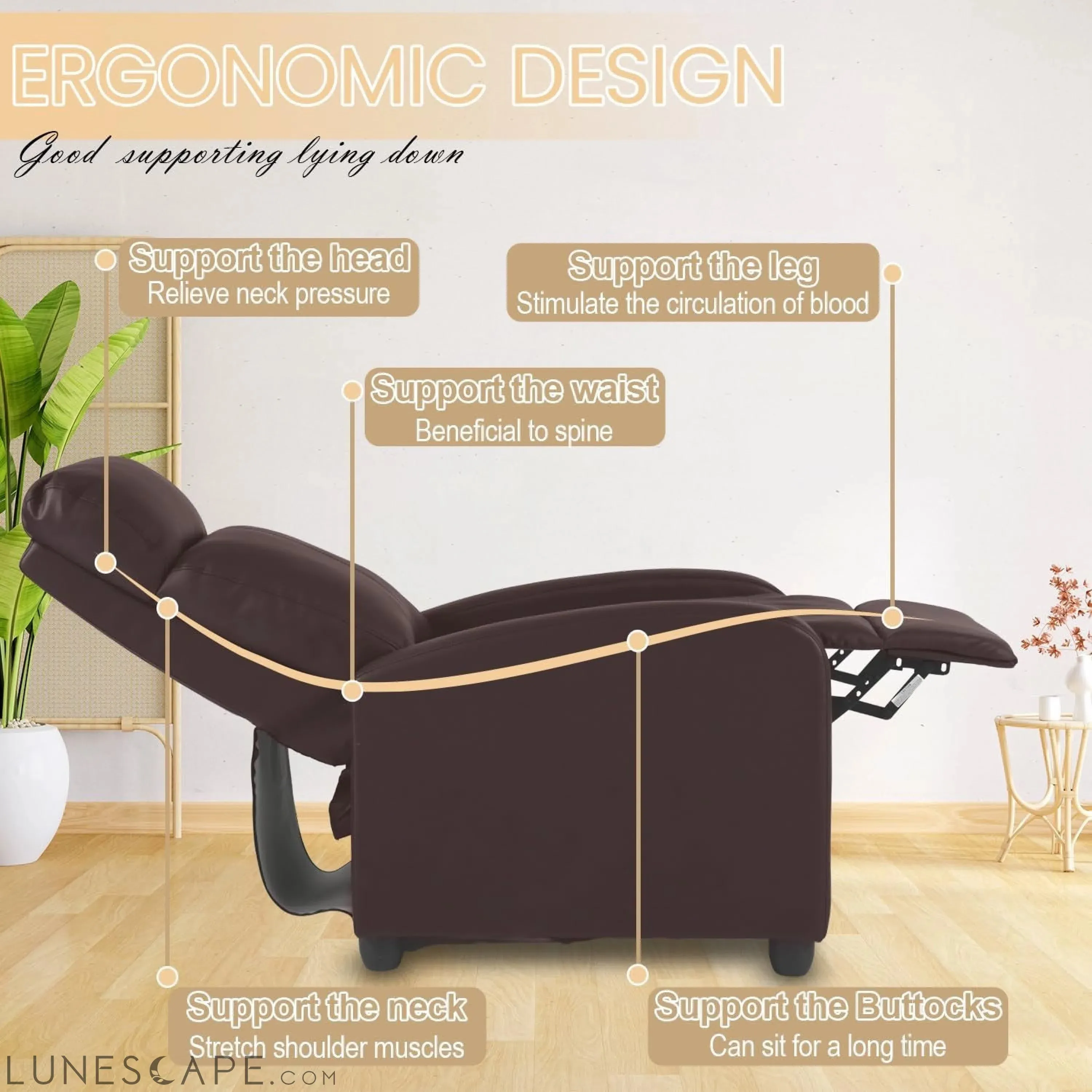 Recliner Chair Breathable Padded PU Leather Massage Single Sofa