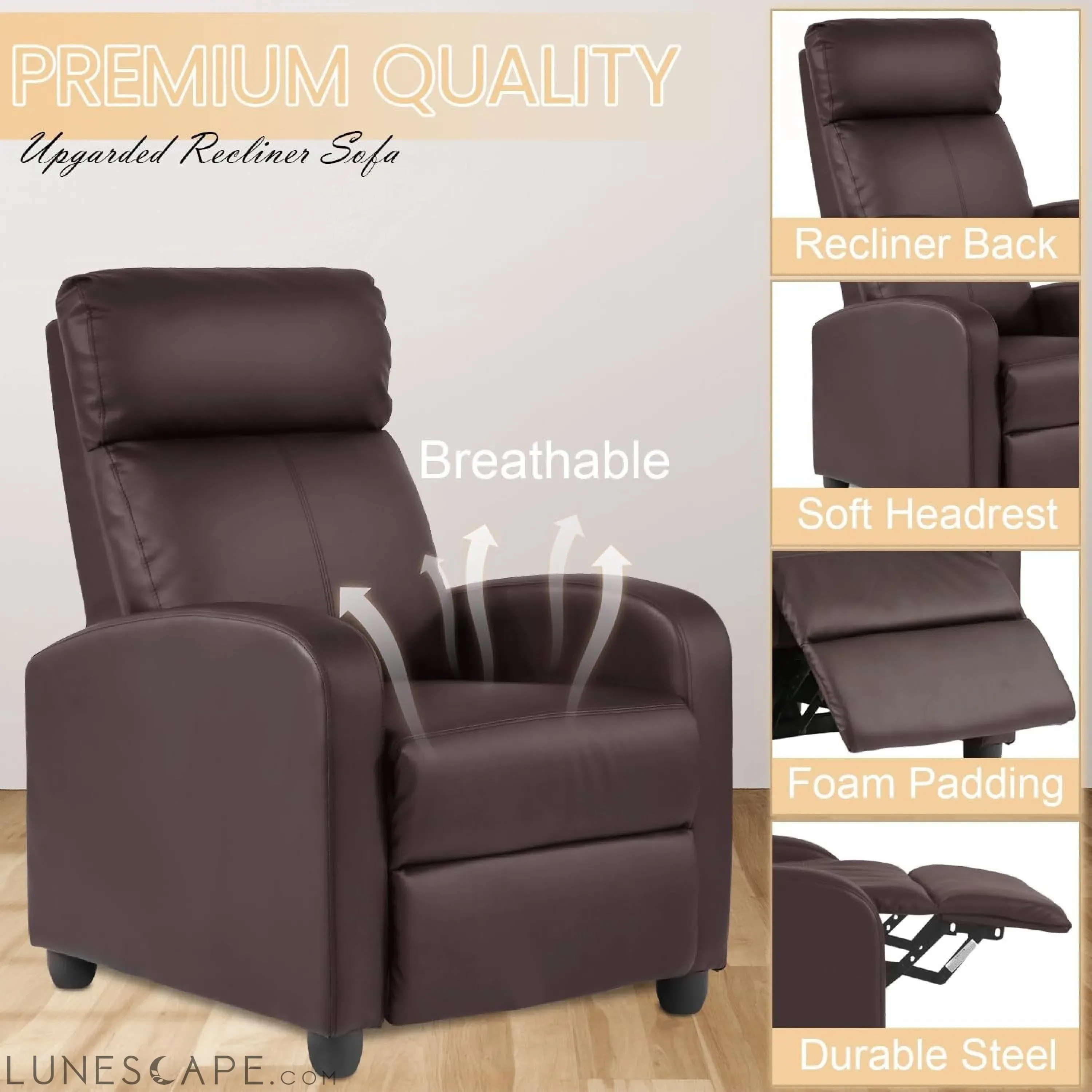 Recliner Chair Breathable Padded PU Leather Massage Single Sofa