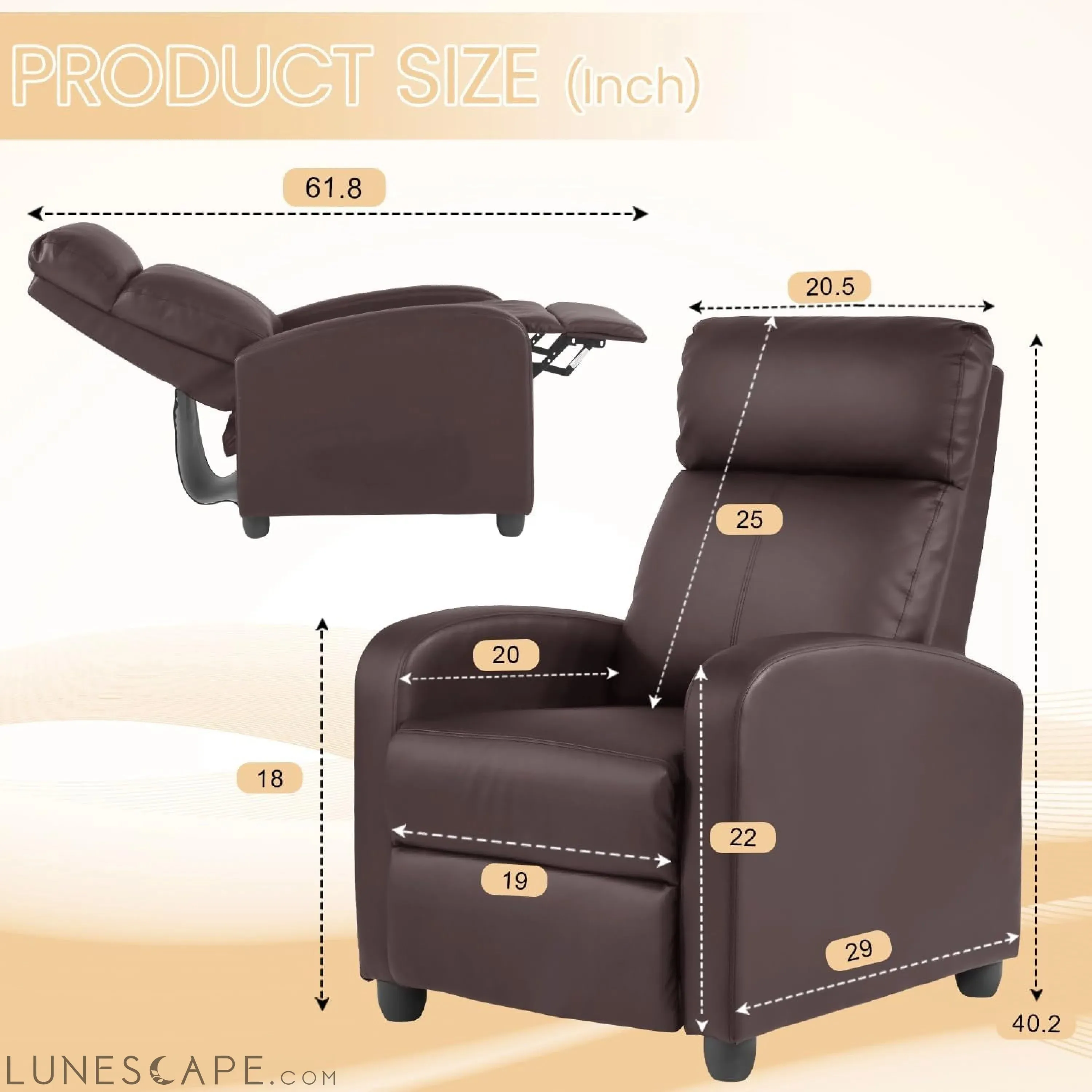 Recliner Chair Breathable Padded PU Leather Massage Single Sofa