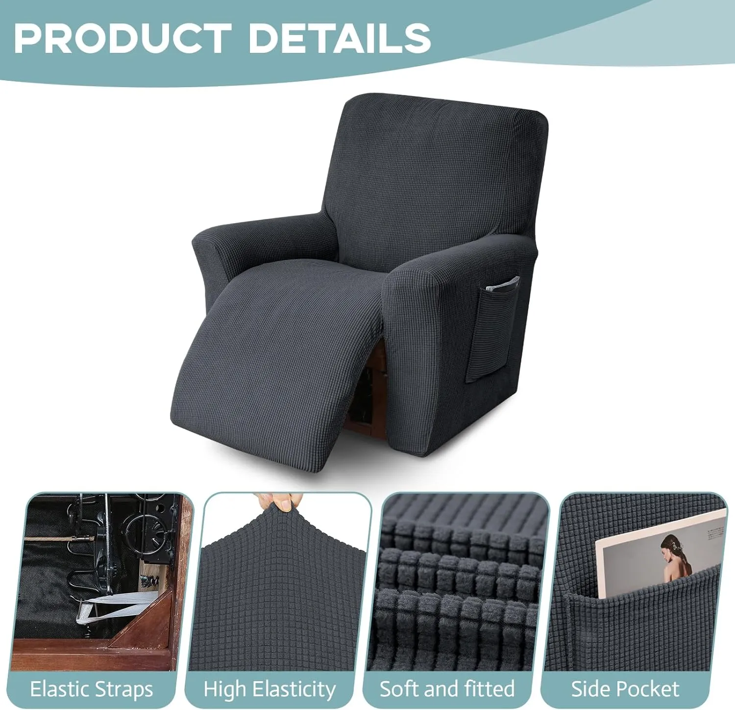Recliner Chair Cover Lazy Boy Recliner Covers Recliner Covers for Recliner Chair 1 Piece Furniture Protector Prevent wear and pet Hair（Recliner,Dark Grey）