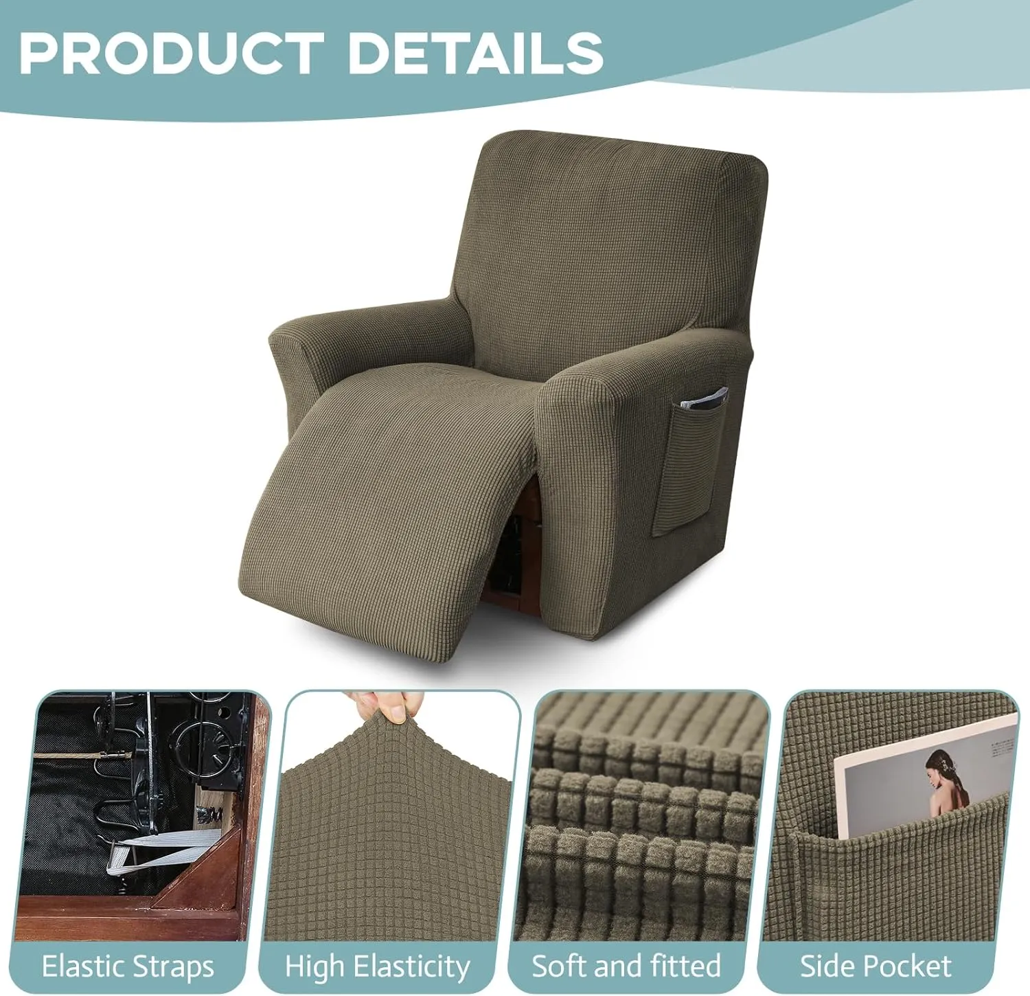 Recliner Chair Cover Lazy Boy Recliner Covers Recliner Covers for Recliner Chair 1 Piece Furniture Protector Prevent wear and pet Hair（Recliner,Khaki）