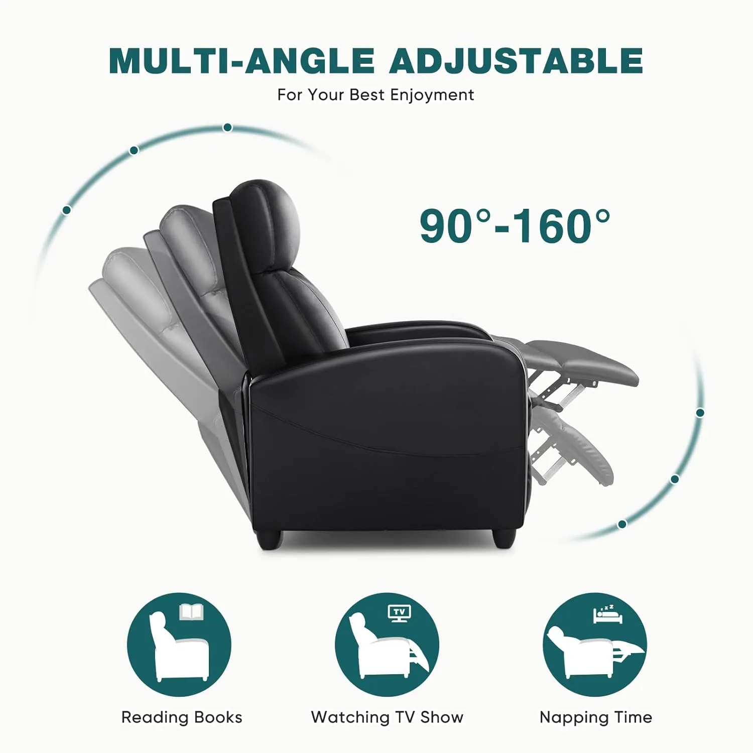 Recliner Chair for Living Room, Leather Recliners, Home Theater Seating with Lumbar Support with Adjustable Backrest and Footrest, Modern Living Room Furniture with Padded Seat Backrest, Black