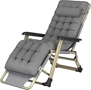 Recliner Folding Recliner Chair Swing Chairs Reclining Chair with Padded Cushion Outdoor Camping, Beach Chaise Longue - Gray