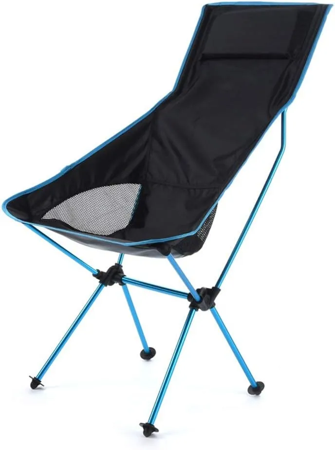 Recliner, Moon Chair Outdoor Folding Chair Fishing Chair Lengthen Increased with Pillow Lounge Chair 70x55x105cm(Blue)
