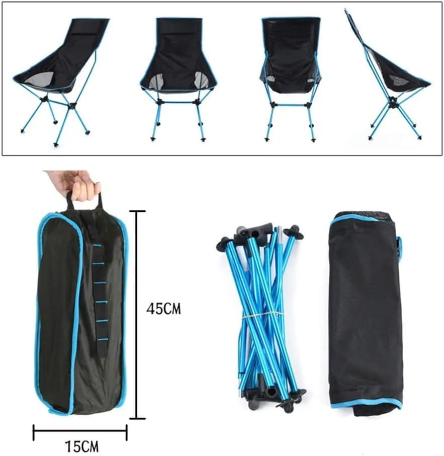 Recliner, Moon Chair Outdoor Folding Chair Fishing Chair Lengthen Increased with Pillow Lounge Chair 70x55x105cm(Blue)