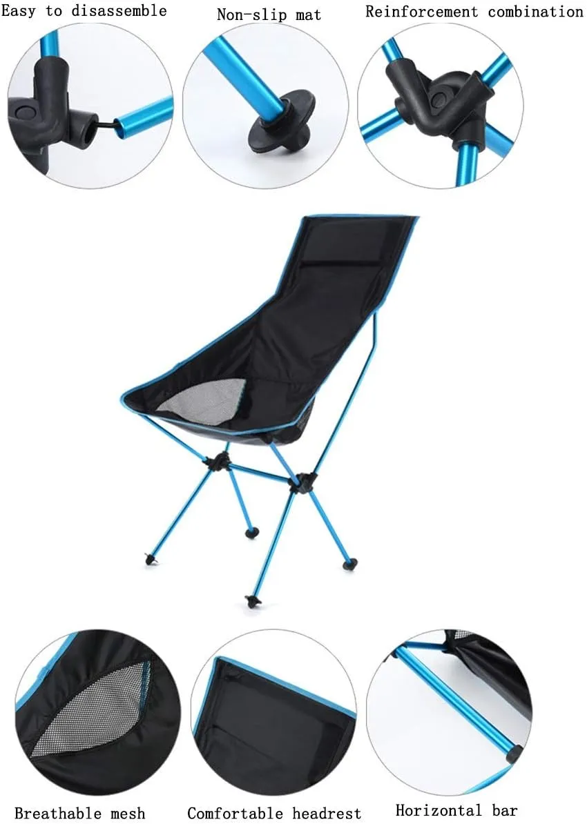 Recliner, Moon Chair Outdoor Folding Chair Fishing Chair Lengthen Increased with Pillow Lounge Chair 70x55x105cm(Blue)