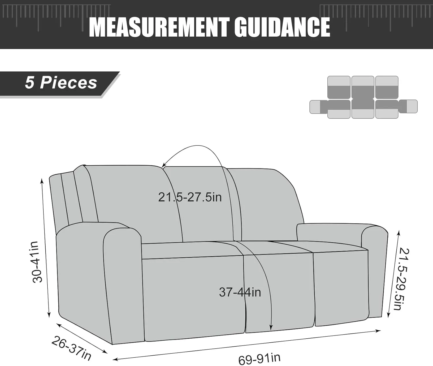 Recliner Sofa Covers Sectional Couch Cover for Reclining Couch 3 Seat, 5-Pieces 3 Cushion Sofa Stretch Recliner Sofa Slipcover, Soft Jacquard Furniture Dog Couch Cover Protector