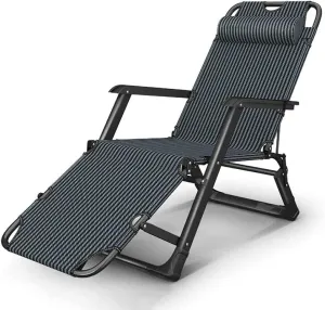 Reclining Zero- Recliner Folding G Chair Portable Deck Adjustable Backrest Outdoor Camping Beach-Blue   Thick Green Pad- Blue and White Thicken