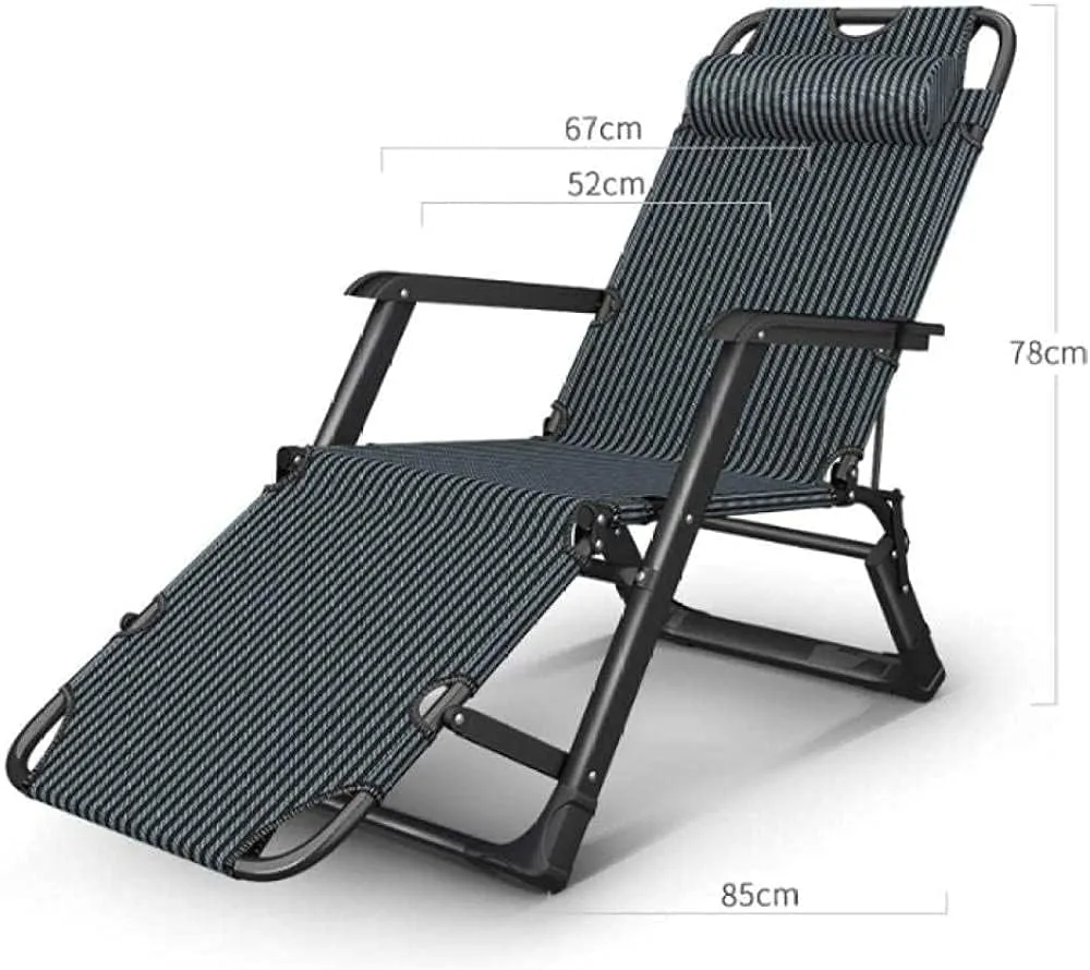 Reclining Zero- Recliner Folding G Chair Portable Deck Adjustable Backrest Outdoor Camping Beach-Blue   Thick Green Pad- Blue and White Thicken