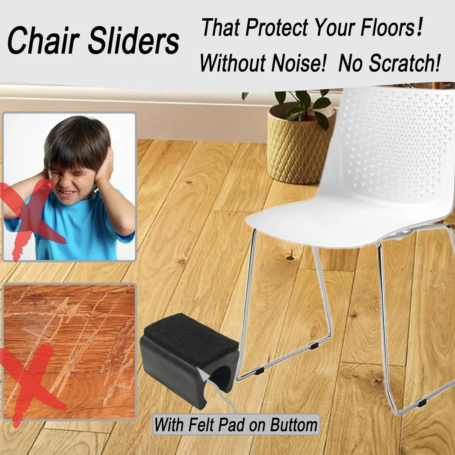 Rectangle U Shaped Chair Leg Tips Caps with Felt Pads,Furniture Feet Protectors Slide Smoothly Glides No Scratches No Noise Protect Hardwood Floors, Fit Diameter 14mm Metal Tubular Legs (Black 32PCS)