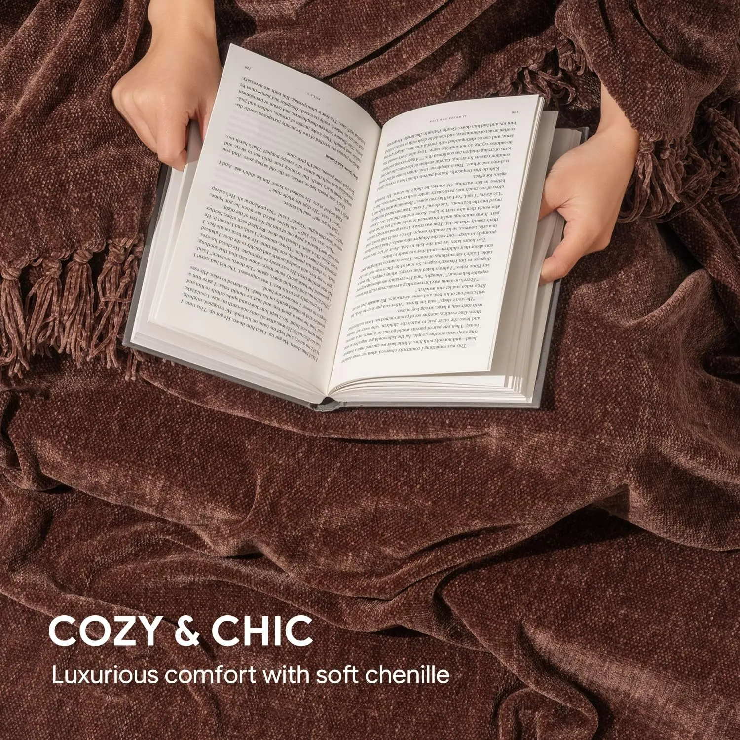 RECYCO Throw Blanket Soft Cozy Chenille Throw Blanket with Fringe Tassel for Couch Sofa Chair Bed Living Room Gift (Brown, 60'' x 80'')