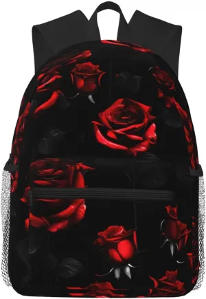 Red and black roses print Lightweight and comfortable backpack Casual Laptop Backpack for Travel Hiking