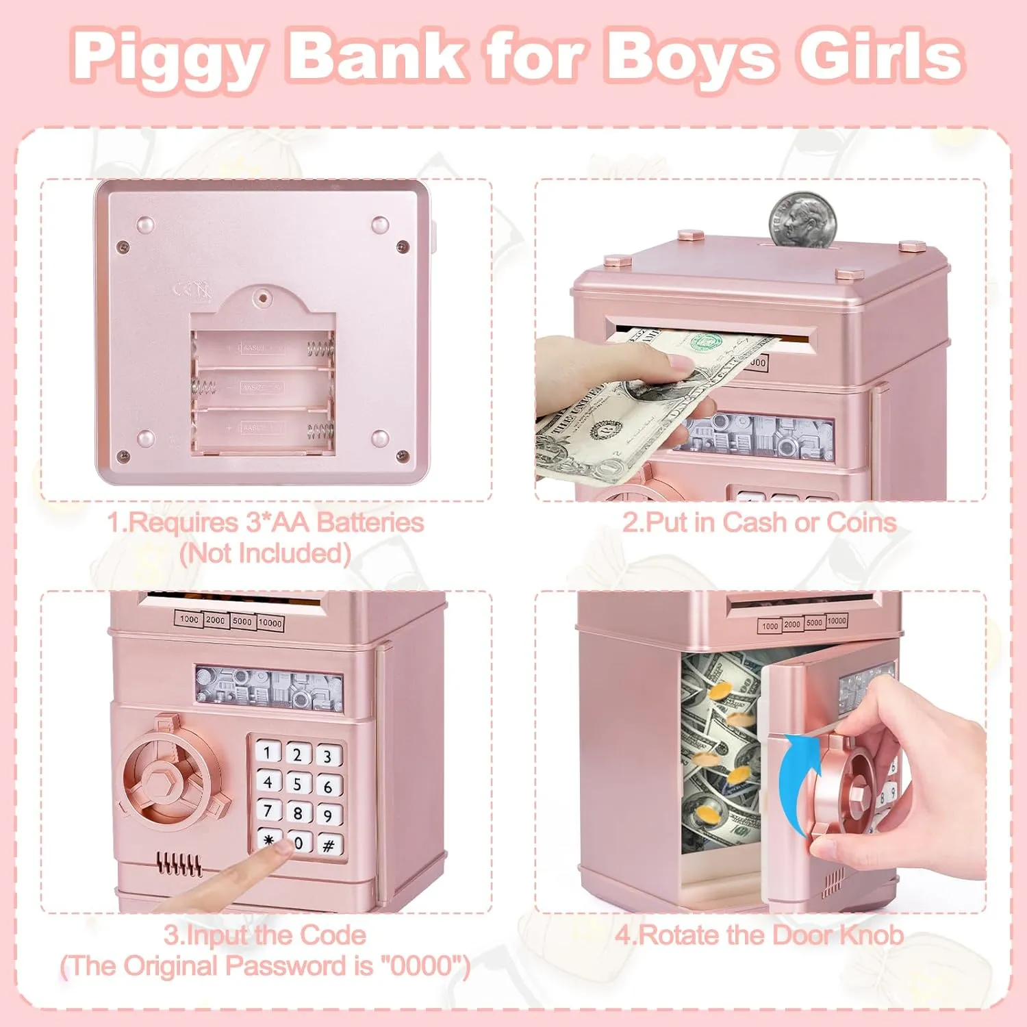 Refasy Piggy Bank Cash Coin Can ATM Bank Electronic Coin Money Bank for Kids Age 3-12, Money Savings Box Mini ATM Coin Bank Toys Gifts for 3 4 5 6 7 8 9 10 11 12 Year Old Boys Girls