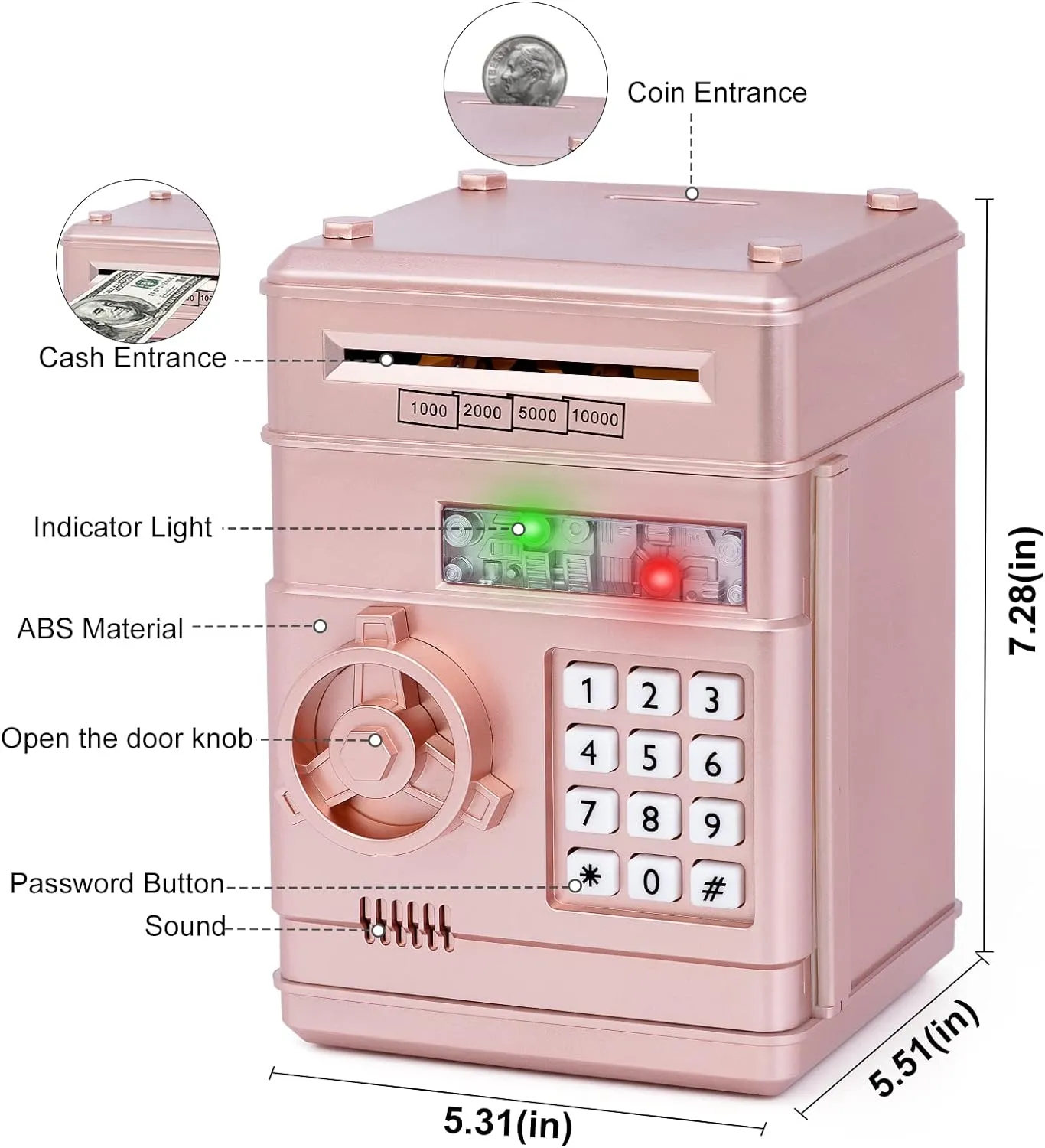 Refasy Piggy Bank Cash Coin Can ATM Bank Electronic Coin Money Bank for Kids Age 3-12, Money Savings Box Mini ATM Coin Bank Toys Gifts for 3 4 5 6 7 8 9 10 11 12 Year Old Boys Girls