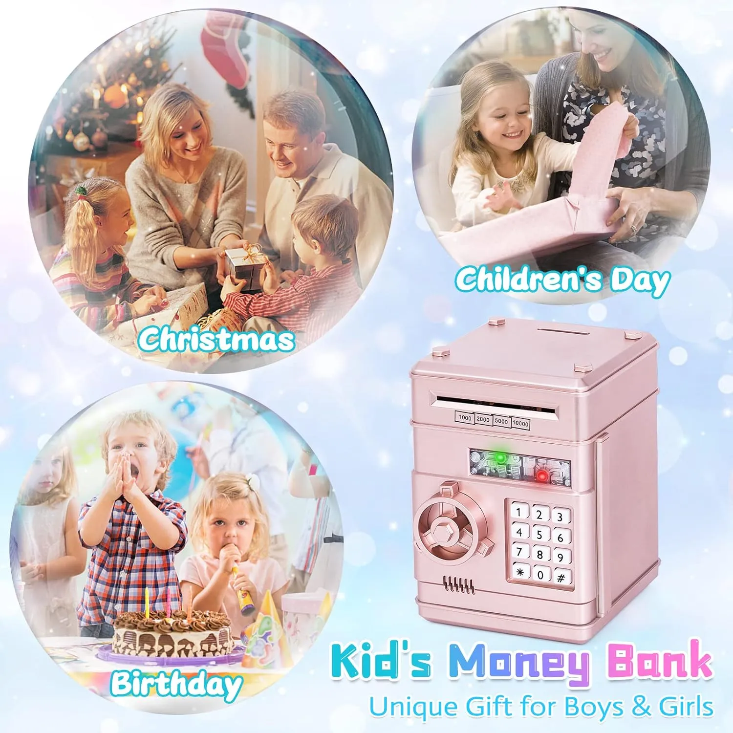 Refasy Piggy Bank Cash Coin Can ATM Bank Electronic Coin Money Bank for Kids Age 3-12, Money Savings Box Mini ATM Coin Bank Toys Gifts for 3 4 5 6 7 8 9 10 11 12 Year Old Boys Girls
