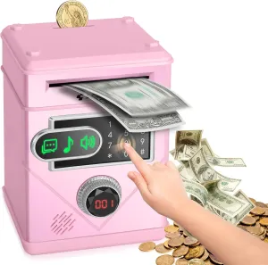 Refasy Touchscreen Piggy Bank ATM Bank Toy for Kids Age 3-12, Electronic Money Bank Coin Bank with Music Kids Safe Birthday Xmas Gifts Toys for 3 4 5 6 7 8 9 10 11 12 Year Old Boys Girls (Pink)
