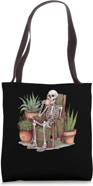 Relaxing Skeleton Sips Coffee in Cozy Chair Tote Bag