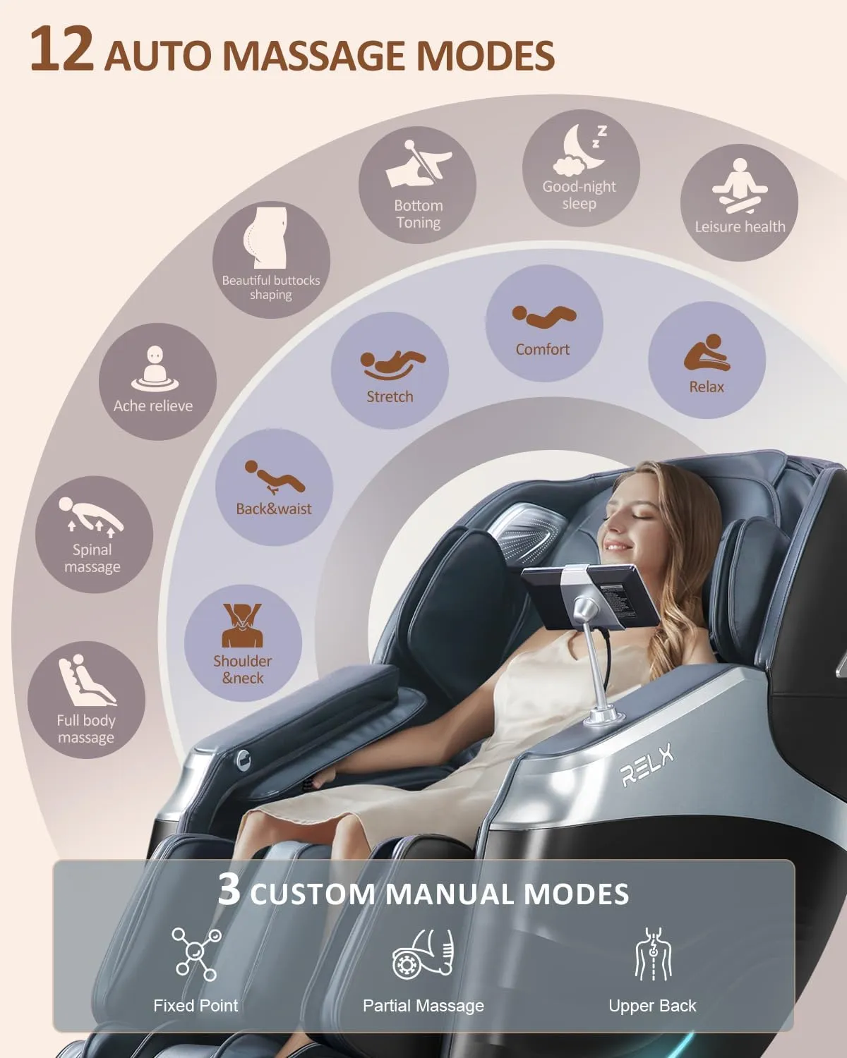RELX 2025 Massage Chair Full Body, Zero Gravity SL-Track Shiatsu Massage Chair Built-in Heat System, Airbag Massage, with Body Scan, Deep Yoga Stretch, Calfrest Extension and AI Control(Black)
