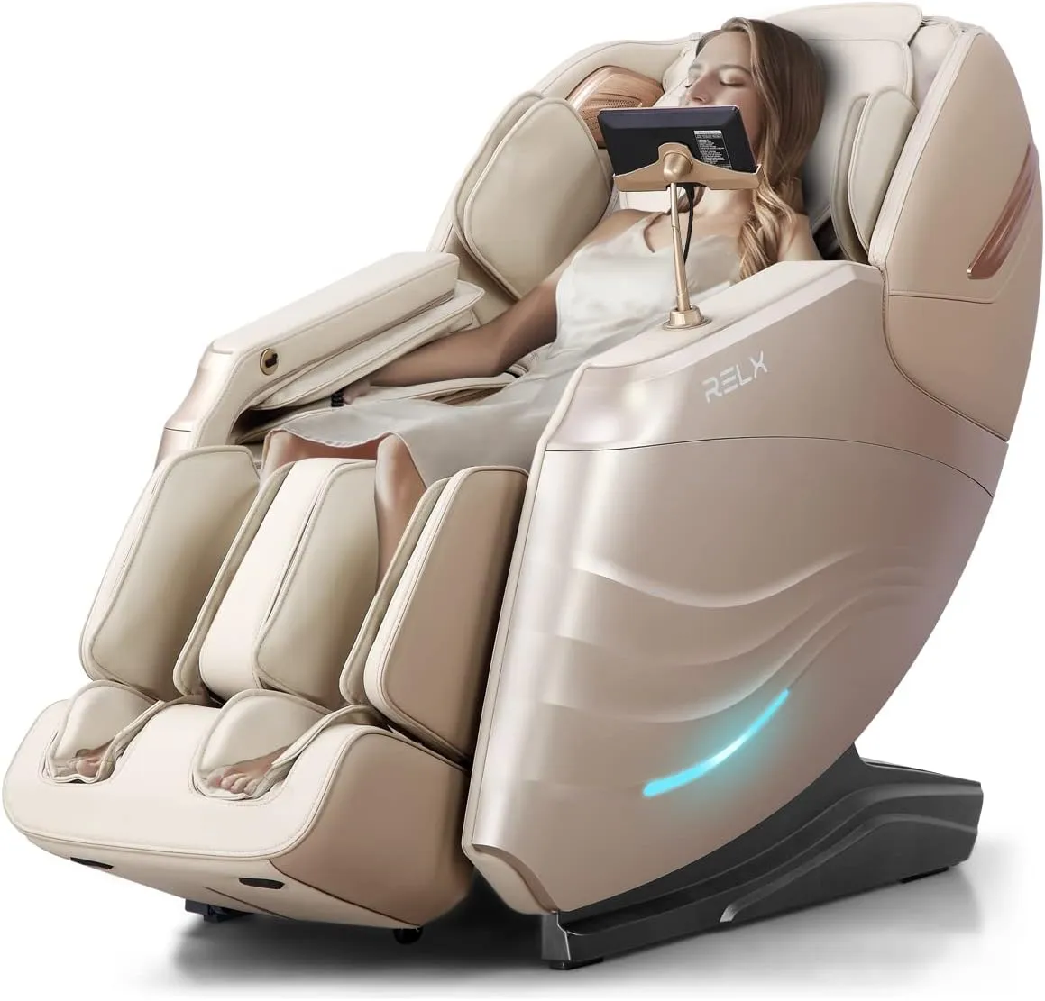 RELX 2025 Massage Chair Full Body, Zero Gravity SL-Track Shiatsu Massage Chair Built-in Heat System, Airbag Massage, with Body Scan, Deep Yoga Stretch, Calfrest Extension and AI Control(Cream)