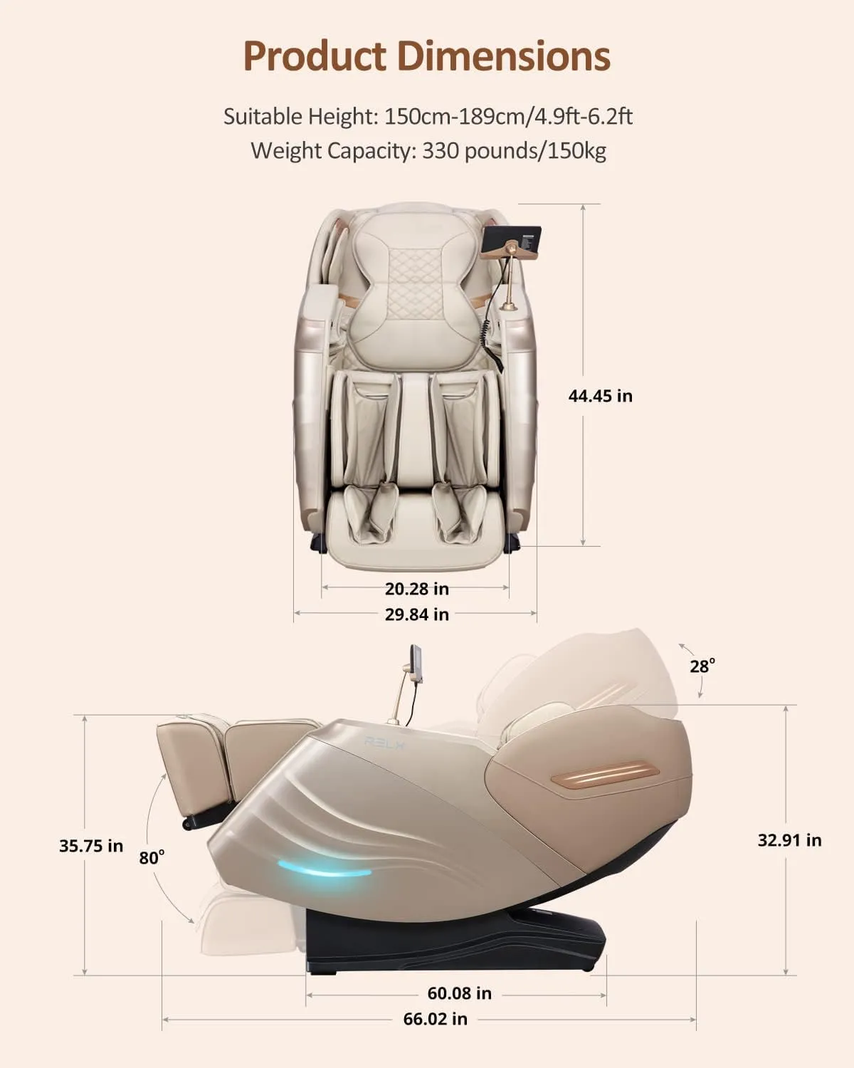 RELX 2025 Massage Chair Full Body, Zero Gravity SL-Track Shiatsu Massage Chair Built-in Heat System, Airbag Massage, with Body Scan, Deep Yoga Stretch, Calfrest Extension and AI Control(Cream)